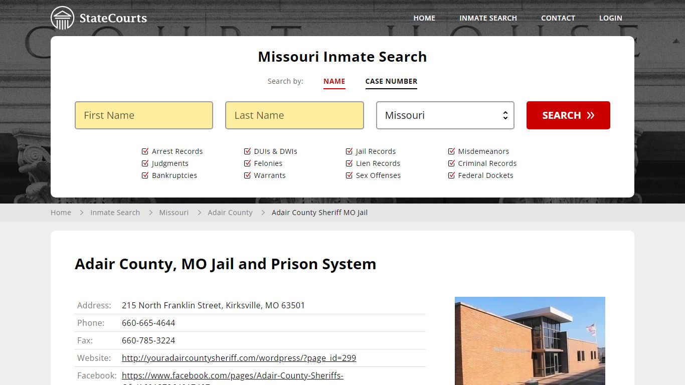 Adair County Sheriff MO Jail Inmate Records Search, Missouri - StateCourts